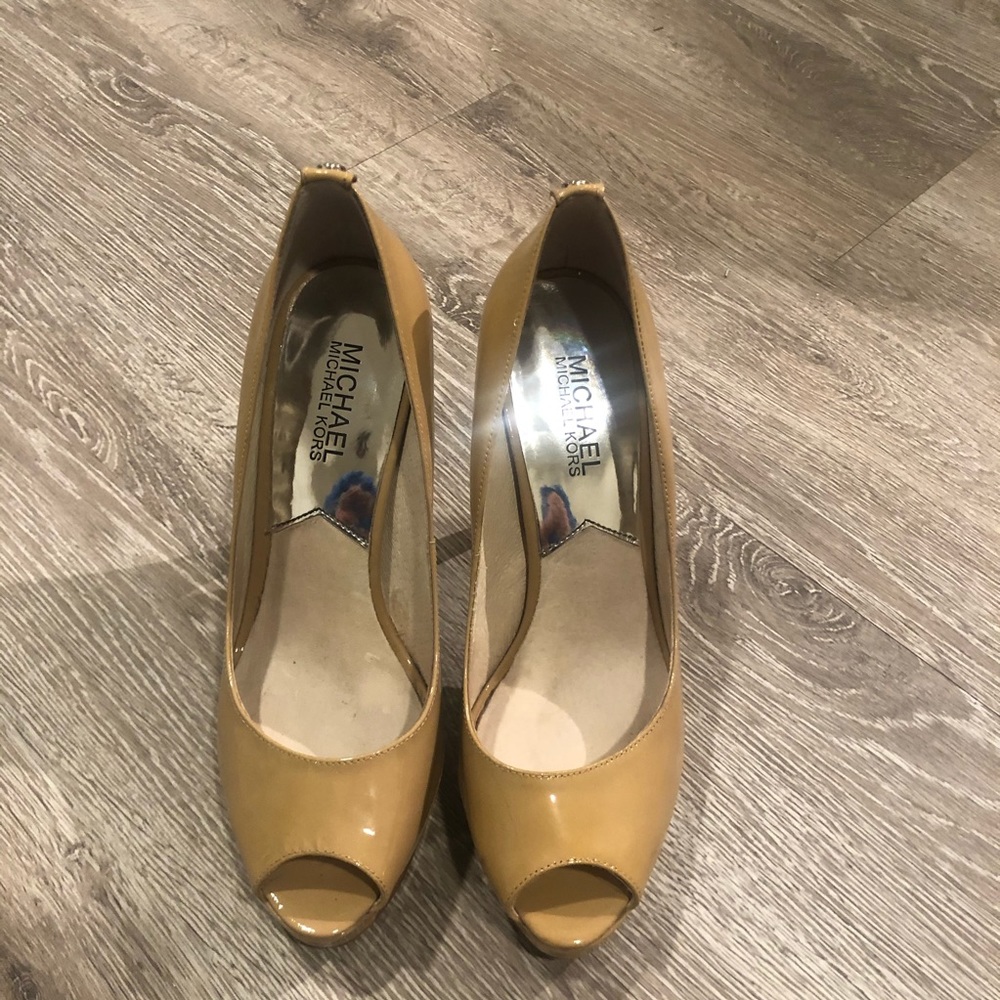 Tan Peep Toe Pumps